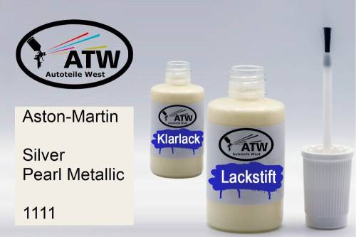 Aston-Martin, Silver Pearl Metallic, 1111: 20ml Lackstift + 20ml Klarlack - Set, von ATW Autoteile West.